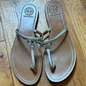 Tory Burch Silver Leather Thong Sandals